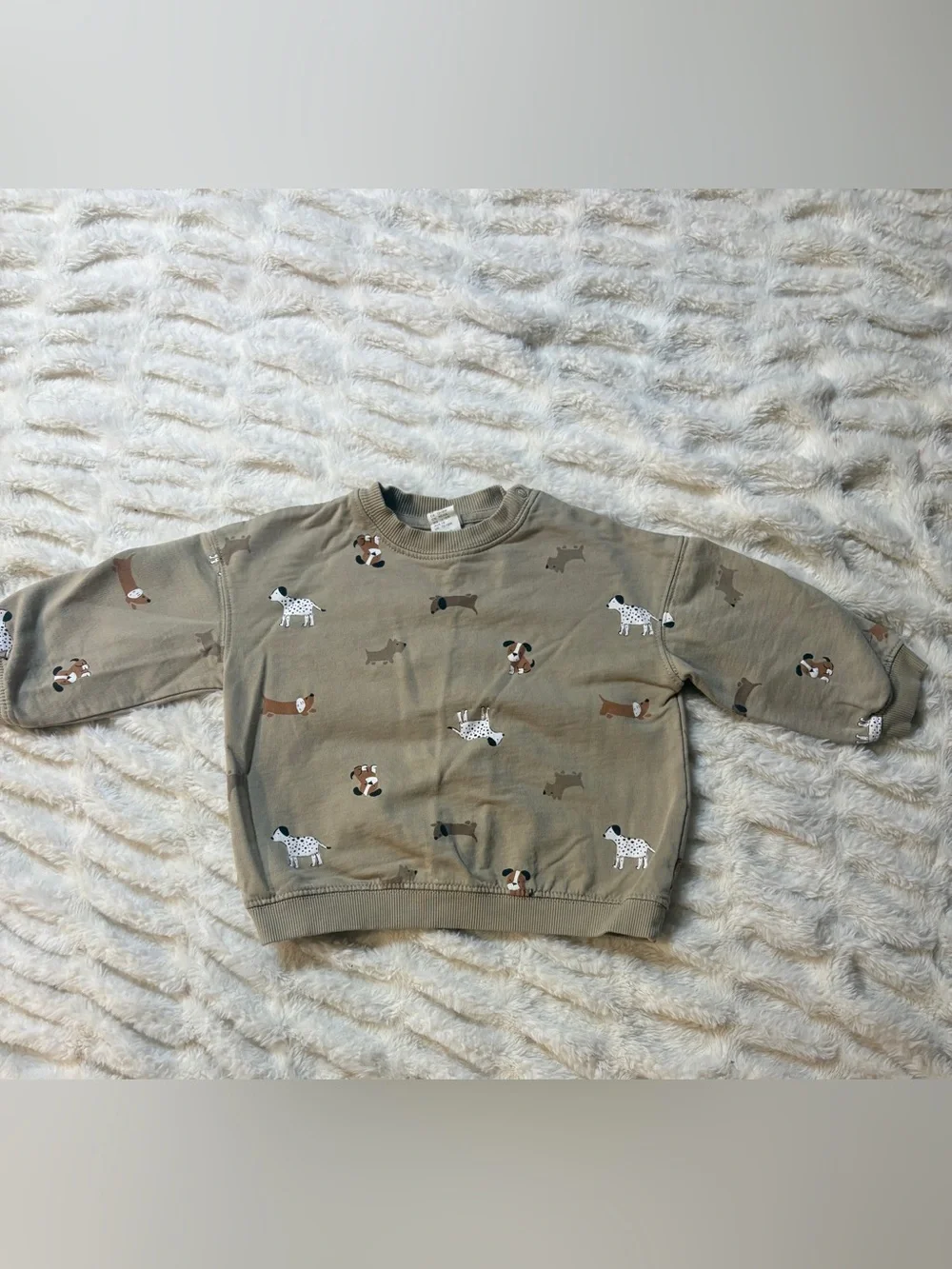 H&M Kids Matching Set Dog Print Sweatshirt/Pants - Taupe, White, Brown
